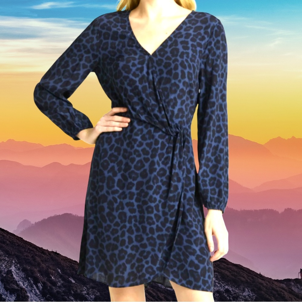 Time and Tru Women’s plus-size Blue Cheetah-print Long-sleeve Mini Dress💜XXXL